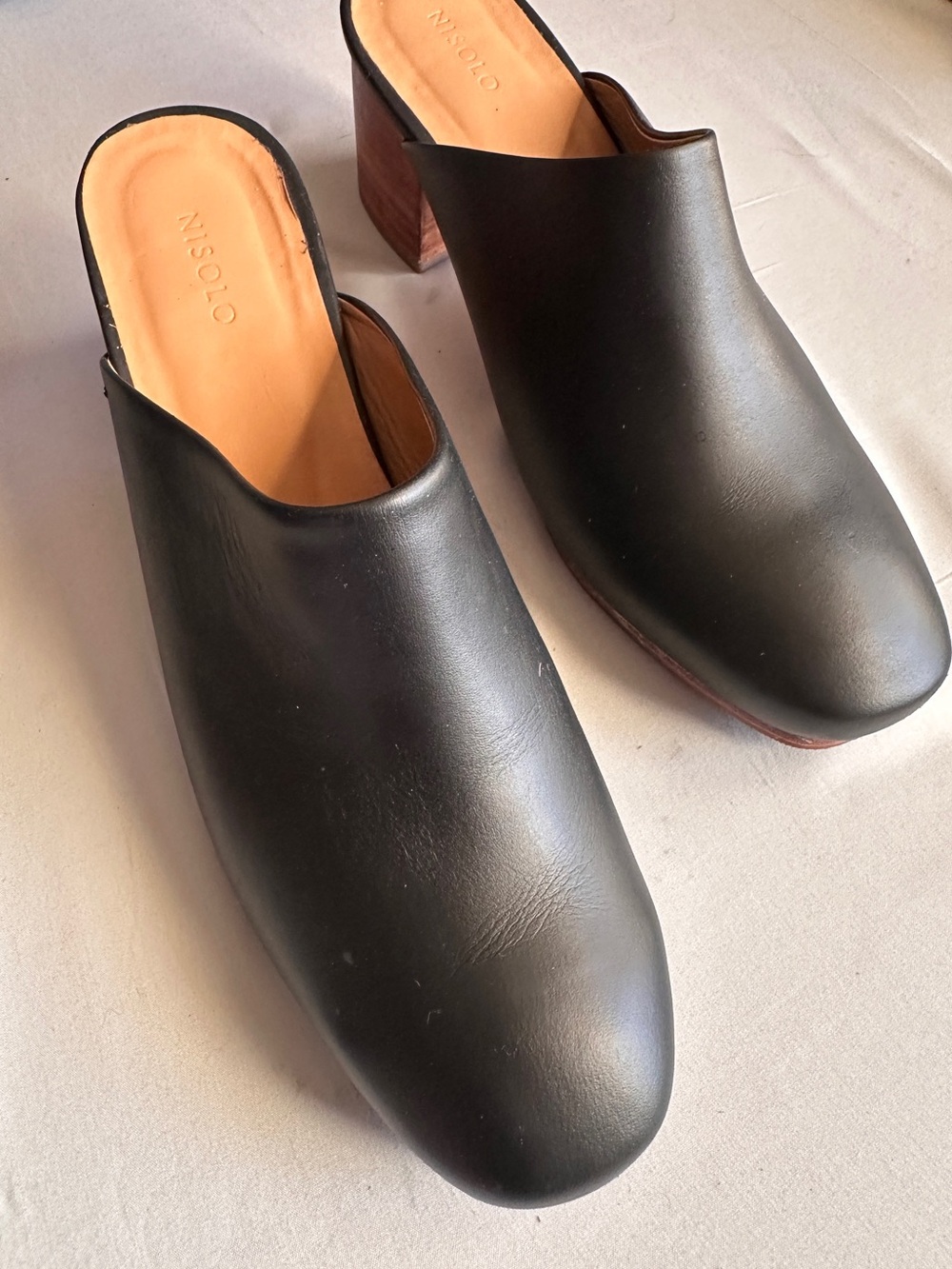 Nisolo All-Day Heeled Black Leather Mules Size 10